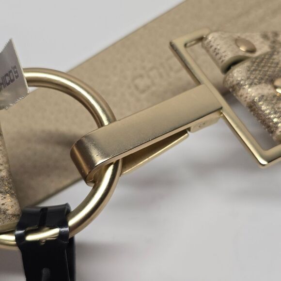 Chico\'s Snakeskin Embossed Gold Shimmering Beige Belt Women\'s M/L NWT main image 4